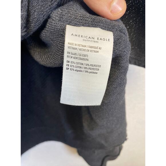 American Eagle Patchwork Exposed Seam Oversized Black Gray Sweatshirt Top - Picture 6 of 10